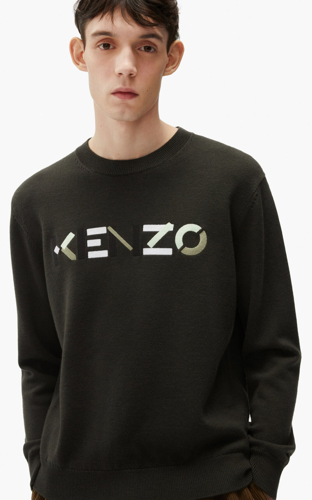 Kenzo Logo merino wool Jumper Grey Grey For Mens 5809QSREU